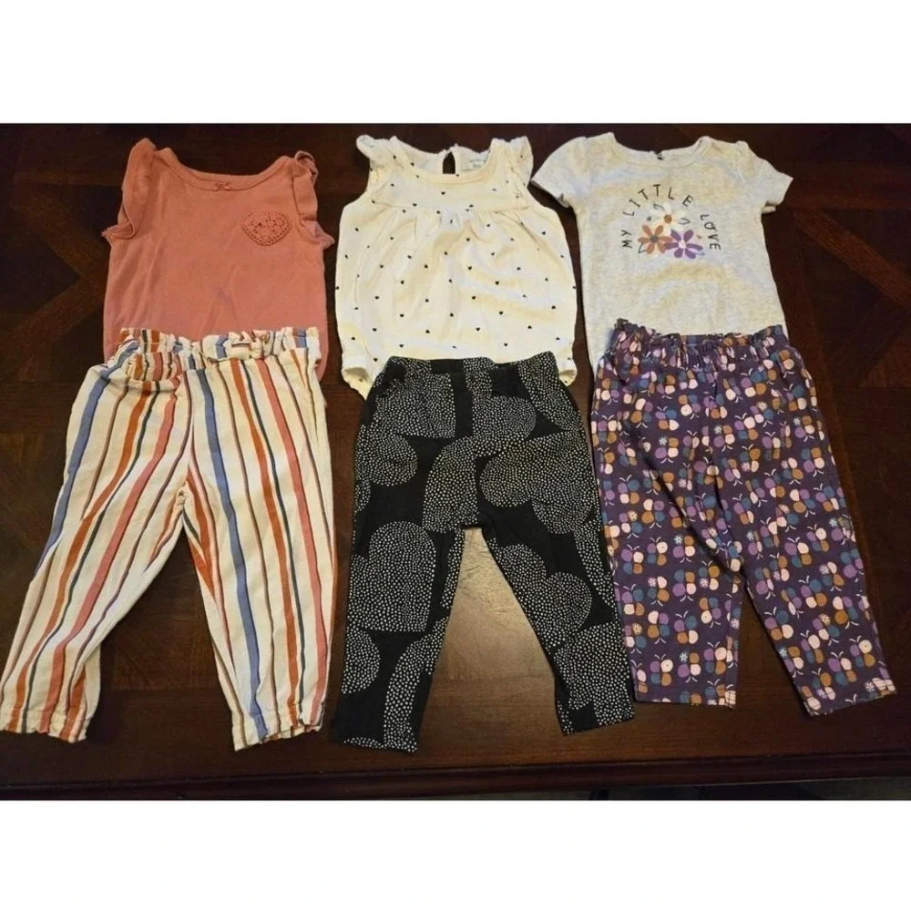 Carters Baby Girl 9 Months 3 Outfit Set Hearts‎ Stripes Butterflies 6pc Lot
